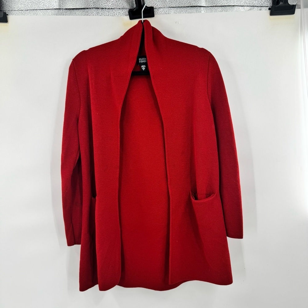 Eileen Fisher Red Open Front Cardigan size S